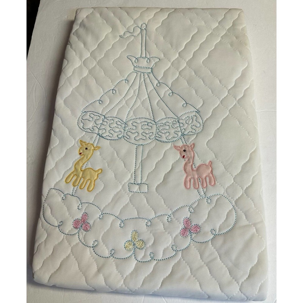 Vintage Quiltex Quilted Embroidered Kitschy Baby Blanket 36" x‎ 50" Made USA NEW